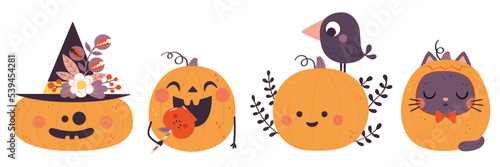 Ensemble de citrouilles d'Halloween drôles et mignonnes