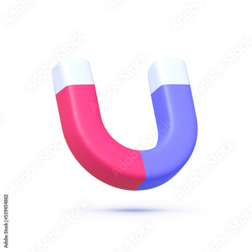Magnet in 3D style on white background. 3d icon with magnet 3d for marketing design. Computer technology concept. Marketing concept. 3d cartoon simple vector illustration. Vector illustration icon
