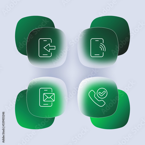 Contact us set icon. Landline, letter, email, message, phone, fax, headset, call centre, pointer, planet, speech bubble, house, man, at, consultation. Business concept. Glassmorphism style.