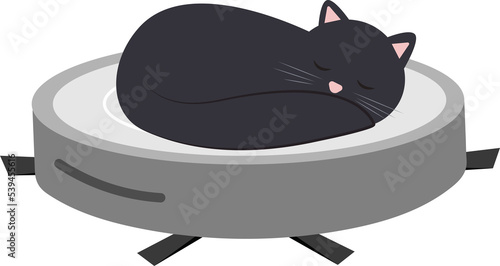 Funny cat sleeping on Robot vacuum cleaner.  Modern wireless equipment for cleaning the apartment. Flat vector illustrtation photo