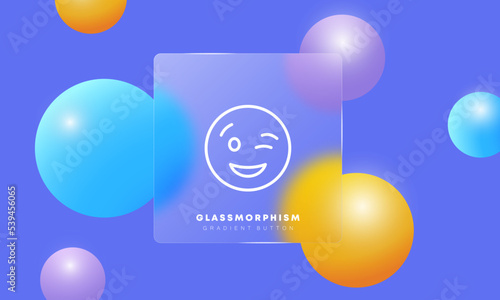 Emoticon. Winking, flirting, blinking, relationship emotion, feeling, emoji, round face sticker. Mood concept. Glassmorphism style. Vector line icon for Business and Advertising