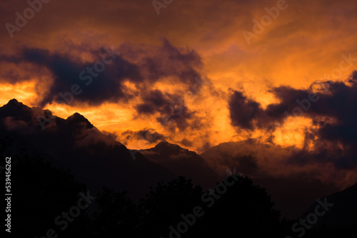 Colorful sunset in the pyrenees 