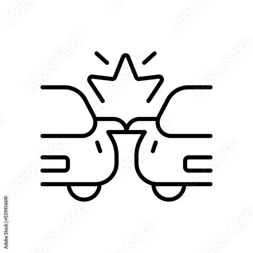 Dent on the car line icon. Car accident, drive, unable to control, warning sign, collision, collide, crash into wall, driver, service, fix, repair. Road traffic concept. Vector line icon