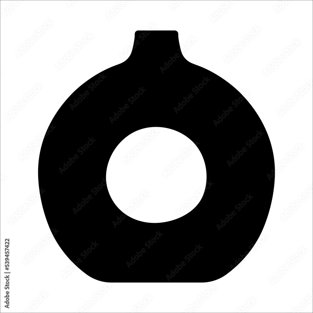 Black vector illustration of modern ceramic vase. Single element in trendy boho style isolated on white background