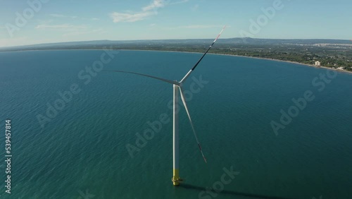 Wind turbine stationary at sea