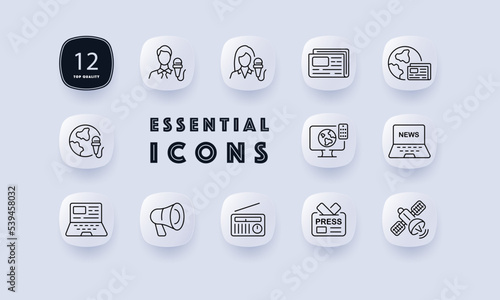 Breaking News line icon. Live, correspondent, presenter, journalist, radio, satellite, microphone, tv, broadcast, television. Uncos concept. Neomorphism style. Vector line icon for Business