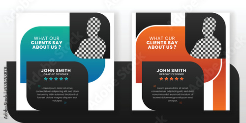 Customer feedback and client testimonial web banner social media flyer rating quote design template