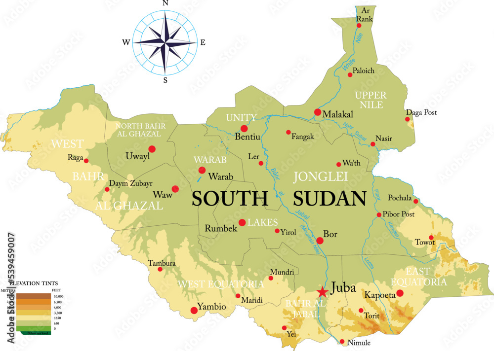 South Sudan Highly Detailed Physical Map Stock Vector Adobe Stock   1000 F 539459007 KKD6RwzRfGsI3fcBHTMZikxOhCKRw1uA 