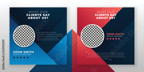 Customer feedback and client testimonial web banner social media flyer rating quote design template