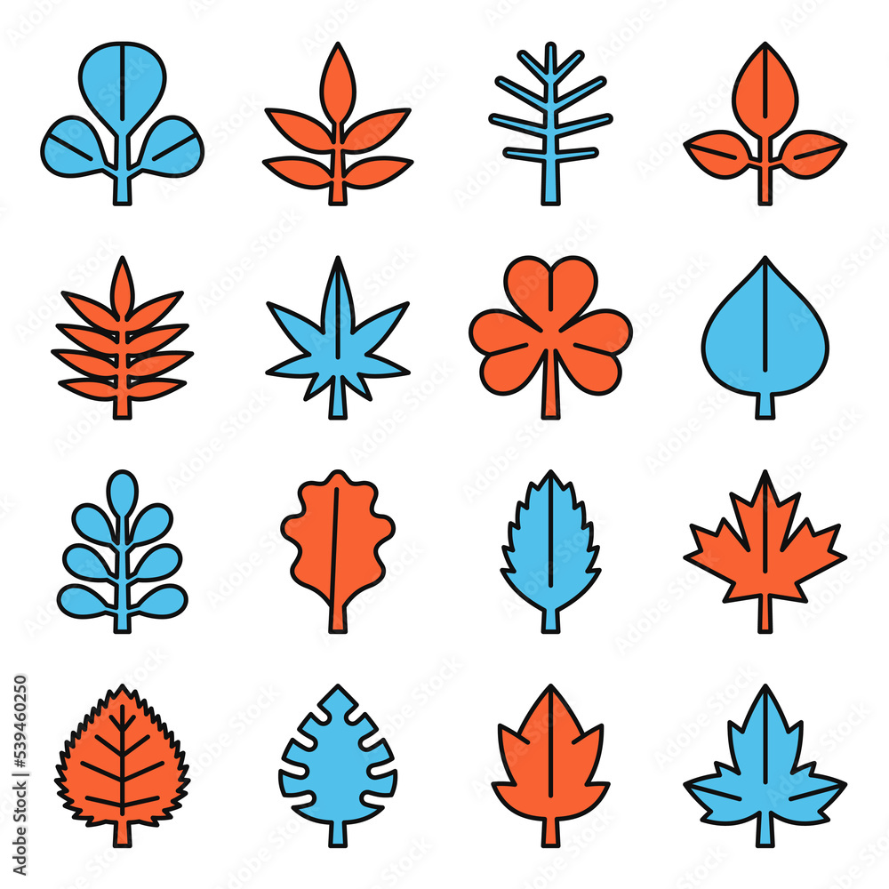 Leaf Icons Set on White Background. Vector