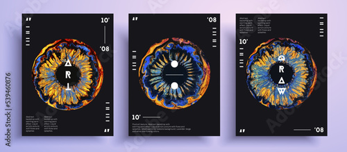 Abstract artistic poster with eyes, fluid art vector texture collection. Modern background that applicable for design cover, invitation, design template. Colorful creative artwork.