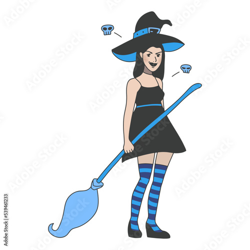 illustration girl in a witch costume for halloween