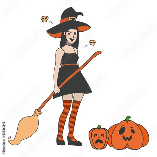 illustration girl in a witch costume for halloween