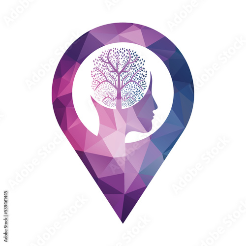 Female head with  brain tree logo concept. Organic brain  tree mind concept design.