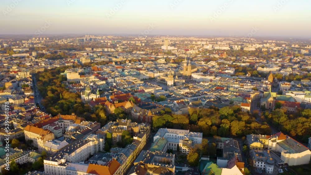 Aerial drone view of Krakow, Poland. Krakow, aerial view, Main Market Square and the Cloth Hall of the Old Town. Krakow, Wisla Poland. Cracow, Polska. Aerial drone view of Krakow, Poland. Krakow, aerial view, Main Market Square and the Cloth Hall of the Old Town. Krakow, Wisla Poland. Cracow, Polska.