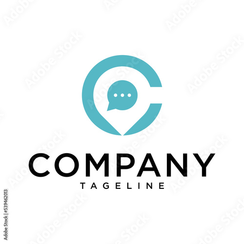 Letter C Location with Chat. can be a logo for a home location search company, friends, etc