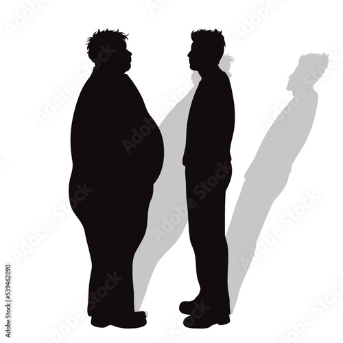 Vector silhouette of fat and slim men.