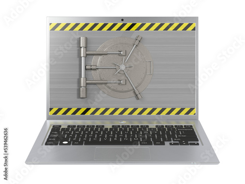 Laptop with a safe lock, transparent isolated png clipart