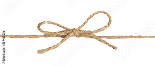 The string tied in a bow on white background
