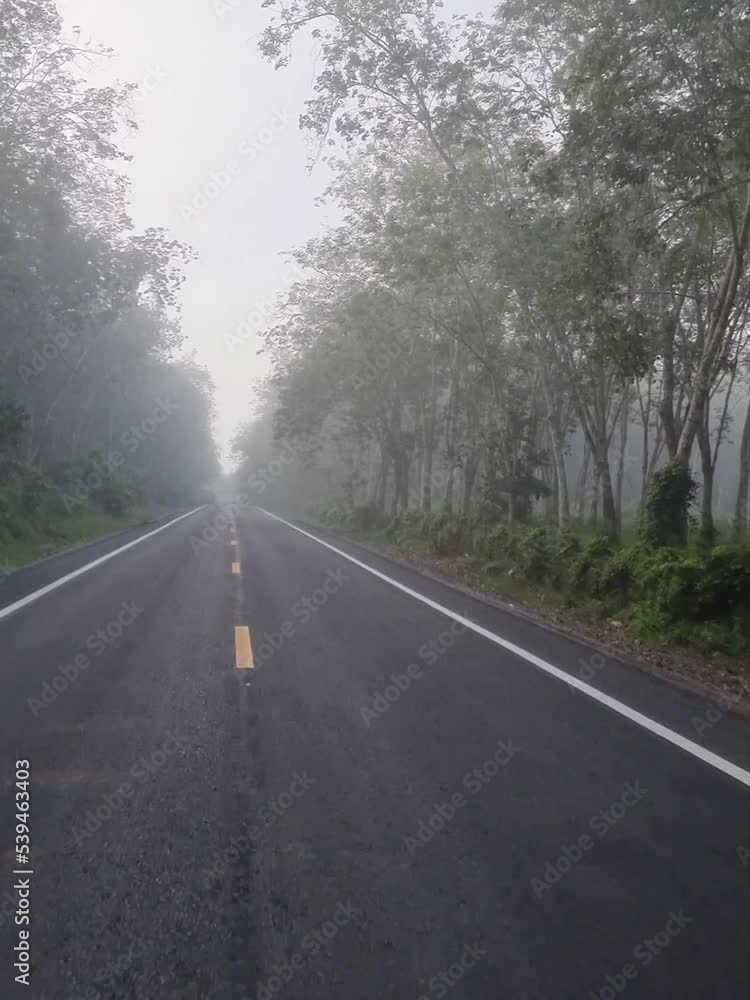 Driving on paved roads in the countryside a route in Thailand Along the way, the fog came down so thick that it was almost impossible to see. Driving on paved roads in the countryside a route in Thailand Along the way, the fog came down so thick that it was almost impossible to see.