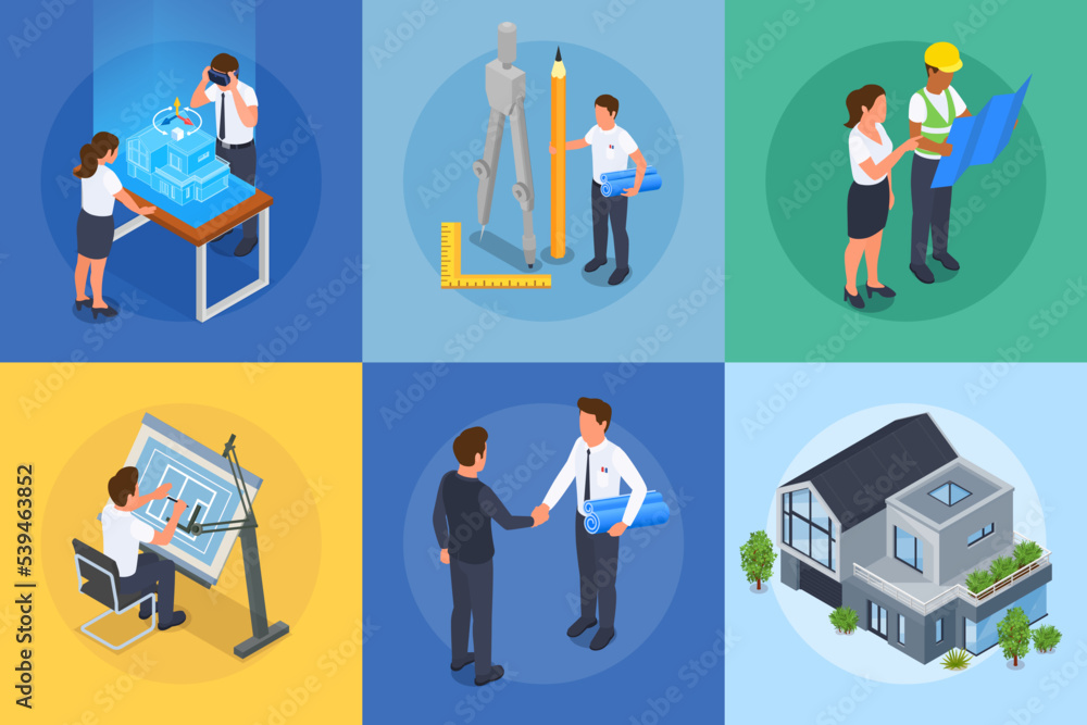 Architect Isometric Round Compositions Architect Isometric Round Compositions
