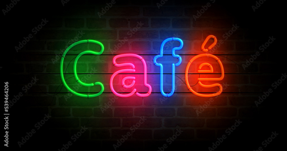 Cafe and drink neon light 3d illustration Cafe and drink neon light 3d illustration
