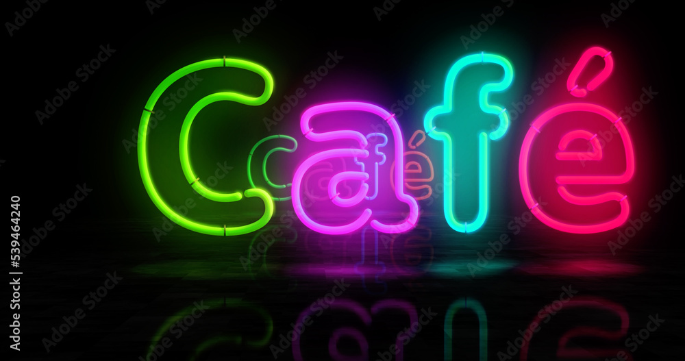 Cafe and drink neon light 3d illustration