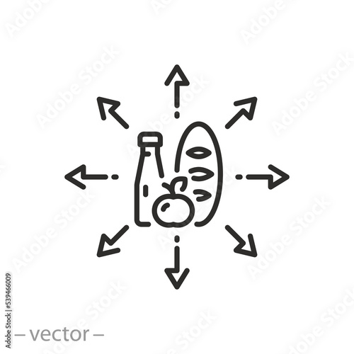 share food icon, donate grocery, help poor, thin line symbol on white background - editable stroke vector illustration eps10