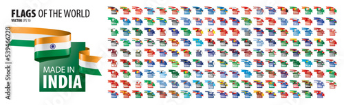A set of vector icons with flags of countries and with the inscription made in