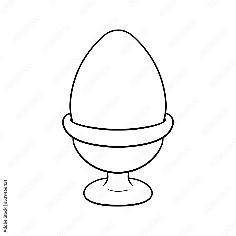 Monochrome image, boiled chicken egg on a ceramic stand, vector cartoon Monochrome image, boiled chicken egg on a ceramic stand, vector cartoon