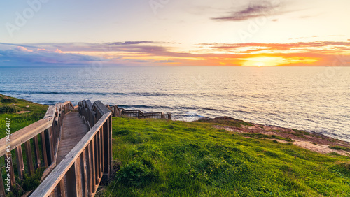 Hallett Cove boardwalk at sunset viewed from the lookout  South Australia