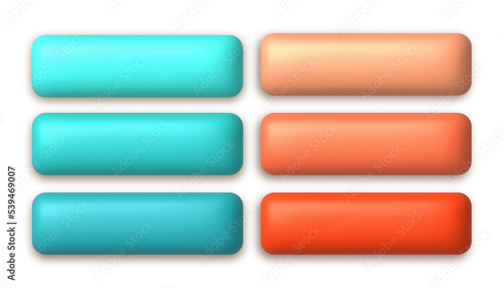 Set of cute mint and orange 3d buttons for web design. 3d realistic design element. Set of cute mint and orange 3d buttons for web design. 3d realistic design element.
