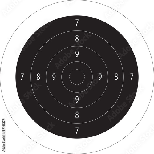 Target with numbers for shooting at a shooting range. A round target with a marked bull's-eye for shooting practice on the shooting range vector illustration
