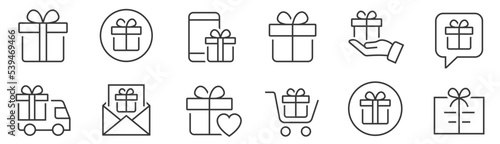 Gift thin line icons set. Gift box symbol. Present icon. Vector