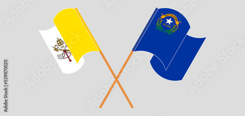 Crossed and waving flags of Vatican and The State of Nevada