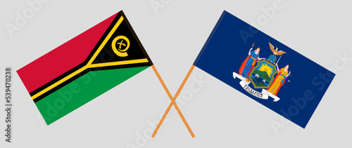 Crossed flags of Vanuatu and The State of New York. Official colors. Correct proportion
