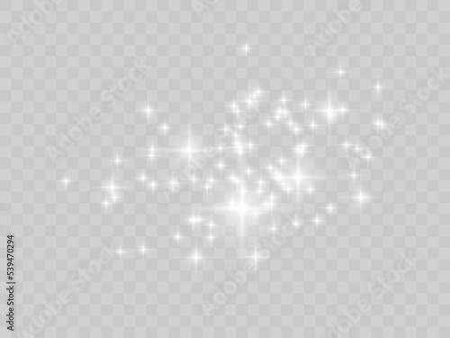 Realistic white star dust light effect isolated on transparent. Stock royalty free vector illustration
