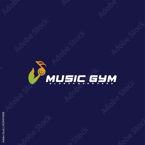 GYM logo with music symbol icon vector illustration. a unique, modern, and elegant logo. very suitable for companies, web, icon design, etc.