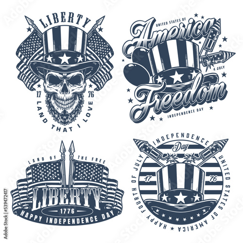 USA independence set flyers monochrome