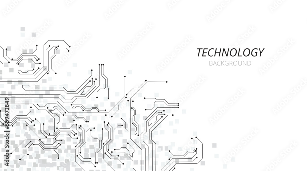 Technology black circuit diagram on white background.High tech circuit board connection system.futuristic digital innovation background. 