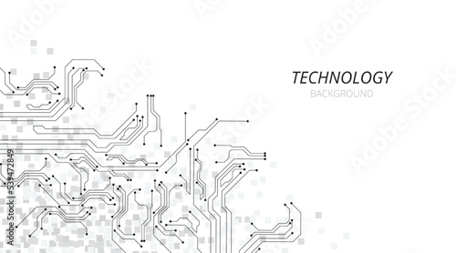 Technology black circuit diagram on white background.High tech circuit board connection system.futuristic digital innovation background. 