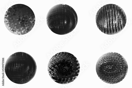 Grunge collection with black brush Vector, Abstract round halftone circle Grunge textured strokes Vector shapes.