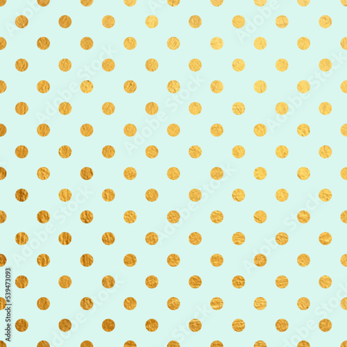 Fresh mint green background and gold foil dot pattern. 