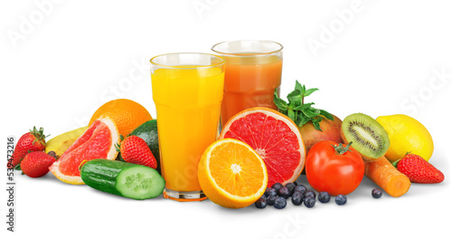 Fototapeta Naklejka Na Ścianę i Meble -  Tasty fruits  and juice with vitamins on background
