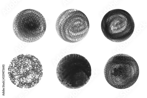 Grunge collection with black brush Vector, Abstract round halftone circle Grunge textured strokes Vector shapes.