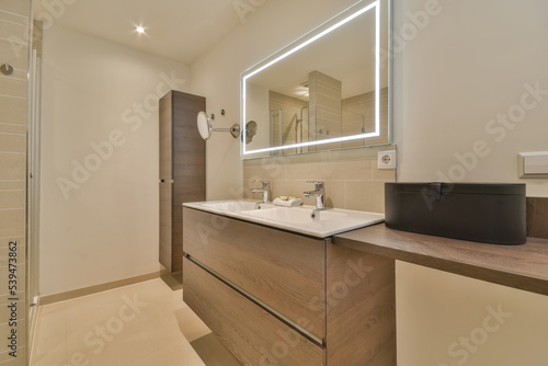 Wallpaper Mural Sink next to a mirror with white walls Torontodigital.ca