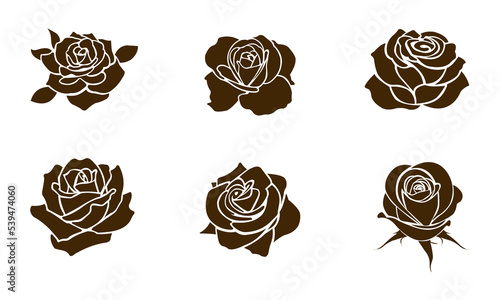 Flower icon. Set of decorative rose silhouettes. Vector rose