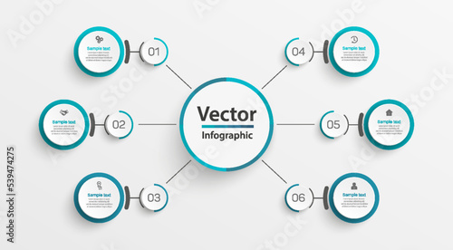 Business infographic vector design template  with  6 options, steps or processes. Can be used for workflow layout, diagram, annual report, web design 