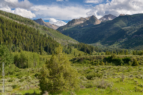 scenic view of Crystal river valley and Chair Mountain from Colorado State Highway 133 near Redstone