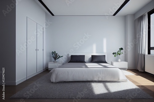 Minimalist modern bedroom interior background, wall mockup, 3d render © 2rogan